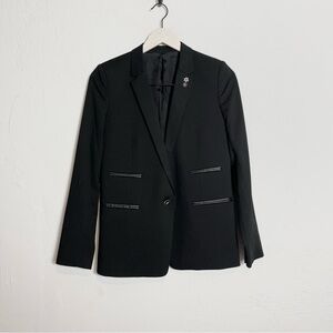 The Kooples Embellished Leather Trim Menswear Blazer Jacket Black size 34 / XS